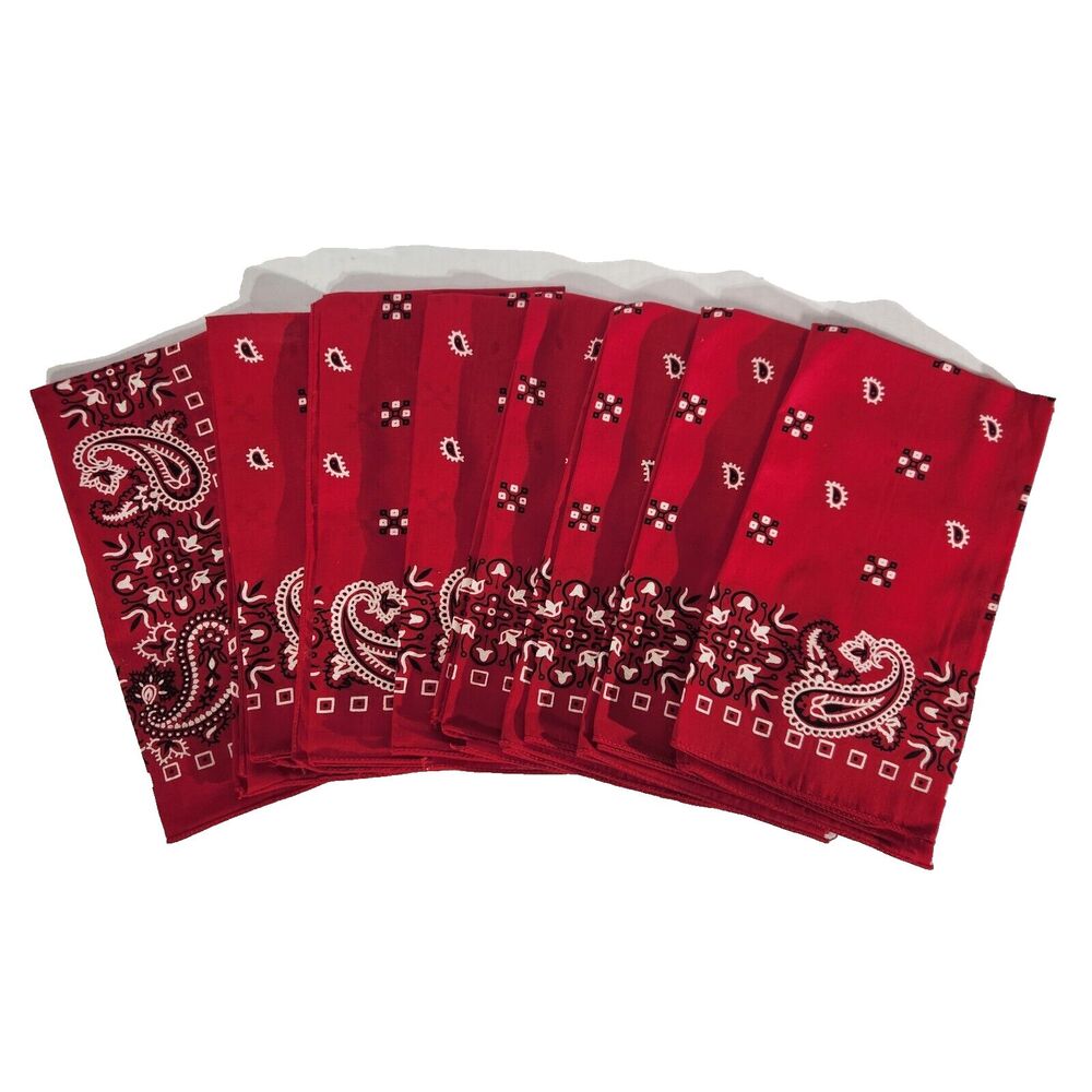 Paris Cotton Bandana Napkin Handkerchief Classic Paisley Red 13960 USA Vtg 20in